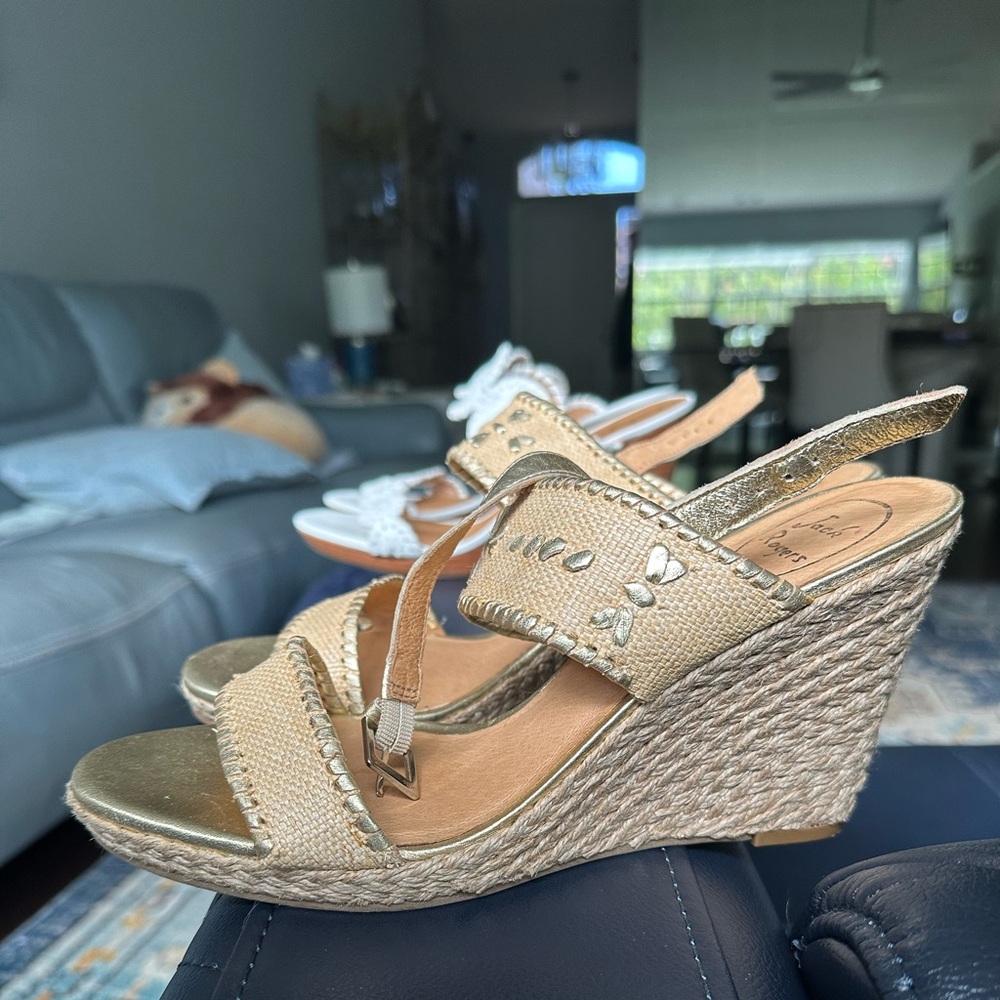 Jack Rogers Tan Wedge Sandals with Espadrille Heel